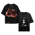 Black t-shirt with boxing glove design on front and back